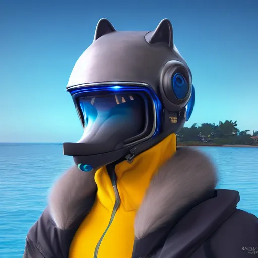 Prompt: very very beautiful furry art, bust profile picture of a male anthro bottlenose dolphin android, synthetic cetacean hybrid, face covered by opaque visor, truncated snout under visor, round shapes, all dark blue metal, commission on furaffinity, cgsociety, octane render, sea in background