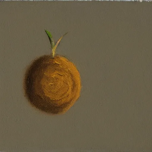 Image similar to detailed painting of a single small seed sitting in loose fresh earth. the painting is characterized by its use of light and shadow to create a sense of depth, its muted colors, and its focus on nature.