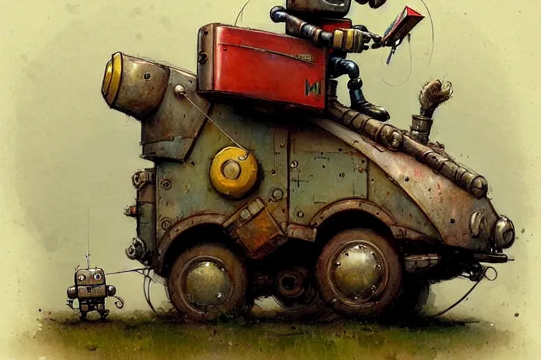 Prompt: adventurer ( ( ( ( ( 1 9 5 0 s retro future robot android mouse rv dumptruck house robot. muted colors. ) ) ) ) ) by jean baptiste monge!!!!!!!!!!!!!!!!!!!!!!!!! chrome red