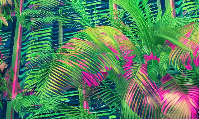 Image similar to Vaporwave Jungle, 4k Photograph