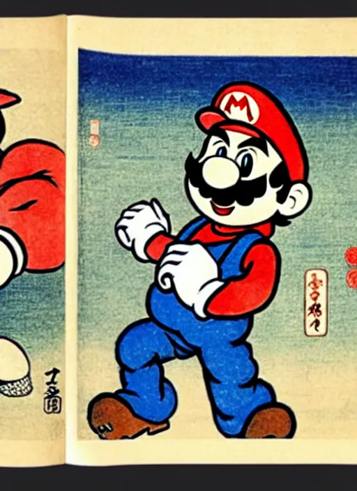 Image similar to super mario as a yokai illustrated by kawanabe kyosai and toriyama sekien