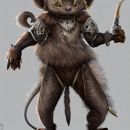 Image similar to a full body shot of an anthro furry rat wearing a fantasy armor, fantasy, artstation, furry art, furaffinity, deviantart, symmetrical, highly detailed, award winning, trending