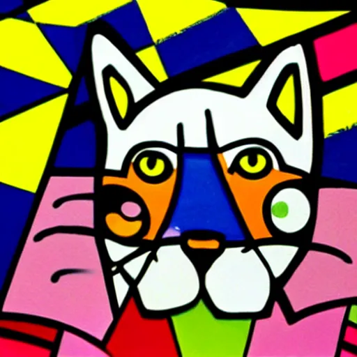 Prompt: romero britto painting of a cat