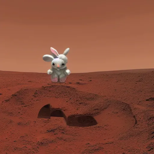 Image similar to cute bunny crossing a portal on mars, photorealistic, 4K