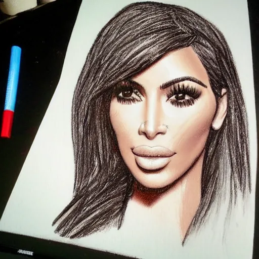 Image similar to Kim Kardashian picture drawn with wax crayon