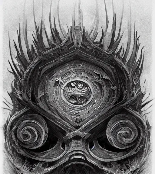 Image similar to beautiful beholder black and white drawing, in the style of greg rutkowski, fantasy, amazing detail, epic, intricate, elegant, smooth, sharp focus