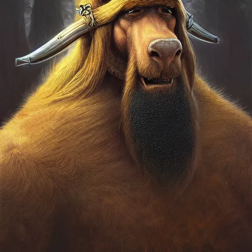 Image similar to digital painting of a alf as a viking by filipe pagliuso and justin gerard, symmetric, fantasy, highly, detailed, realistic, intricate