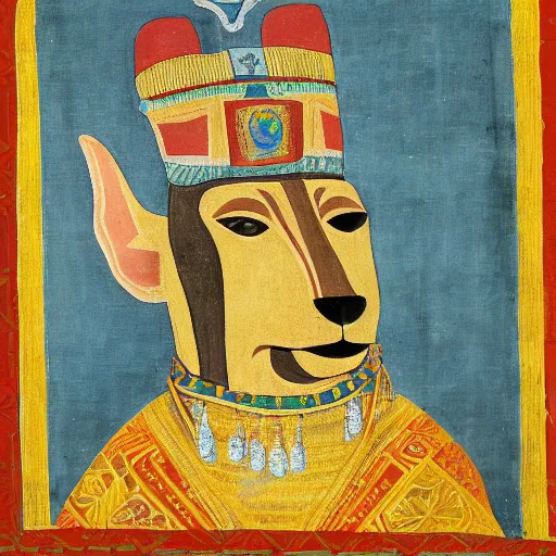 Image similar to portrait of a peruvian hairless dog as incan emperor, incan painting 1 3 0 0