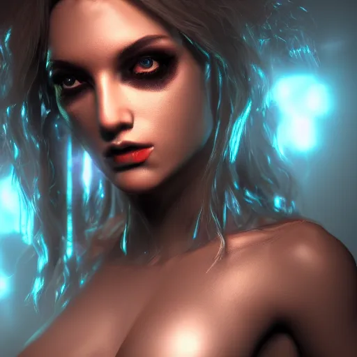 Image similar to beautiful dark sorceress female, 3d render, cinematic shot, hyper realistic