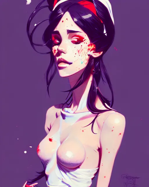 Image similar to a ultradetailed portrait painting of a stylish woman wearing french maid outfit, by conrad roset, greg rutkowski and makoto shinkai trending on artstation