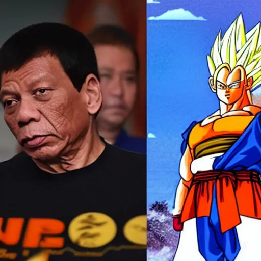 Prompt: duterte with super saiyan hair in fighting pose