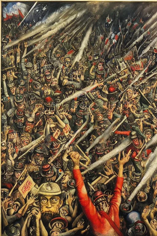 Image similar to highly detailed painting of a riot, otto dix