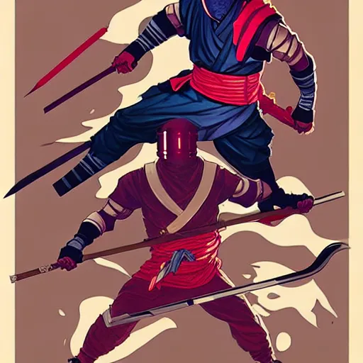 Prompt: concept art design illustration, shinobi!! 1 6 colors, logo, ink drawing, art by jc leyendecker and sachin teng