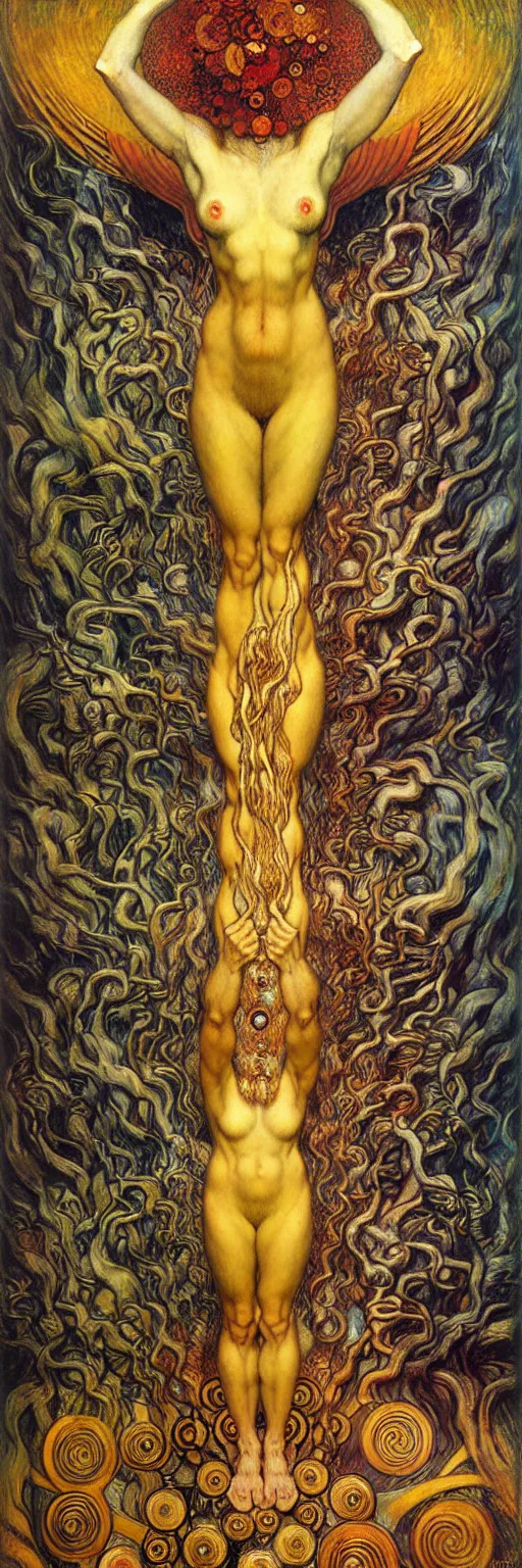 Image similar to Divine Chaos Engine by Karol Bak, Jean Delville, William Blake, Gustav Klimt, and Vincent Van Gogh, symbolist, visionary