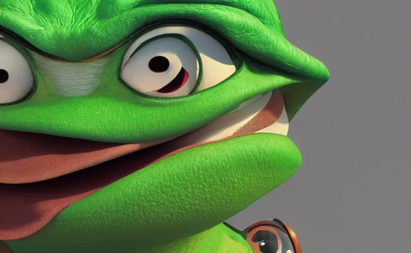 Prompt: still of Pepe the frog in the Pixar Movie from 2017, directed by John Lasseter cinematic shot parody movie bloopers, vintage advertisement print CMYK, 70\'s Professional Color photography