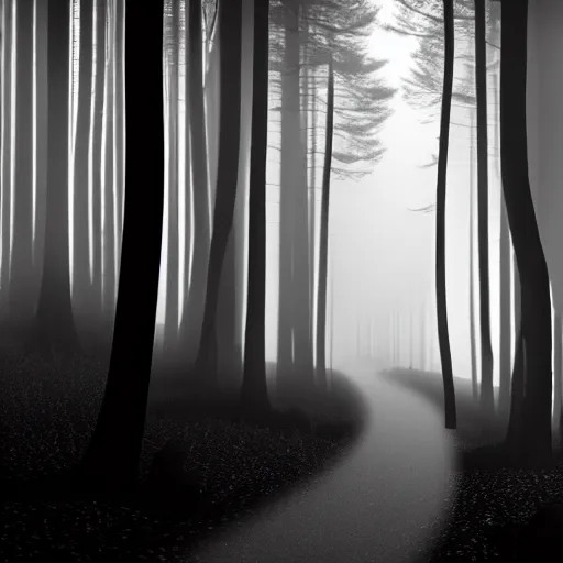 Image similar to hundreds of shadow people hidden in forest, staring with glowing white eyes, hyperrealistic, 8k, extremely detailed, black and white, foggy, grainy, very old