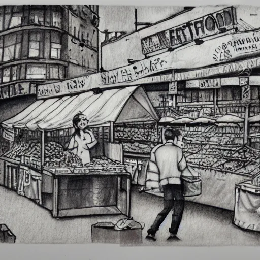 sketch of Hanoi town street market and building  Stock Illustration  31342668  PIXTA