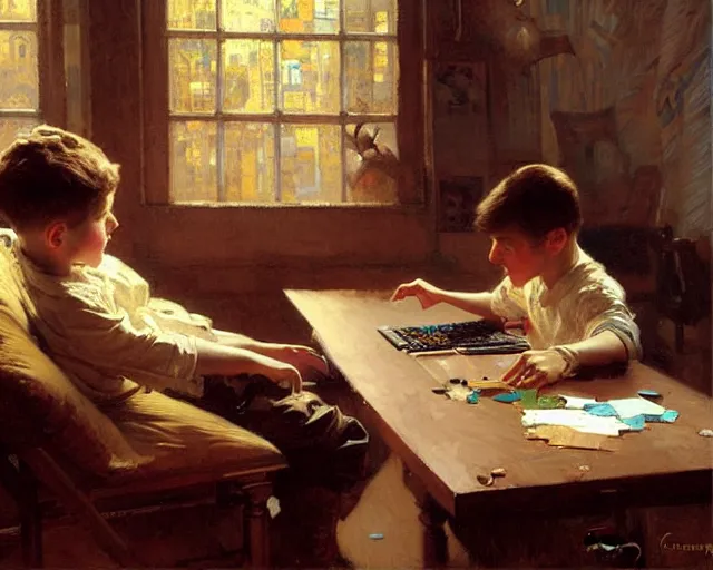 Prompt: boy playing computer games, painting by gaston bussiere, craig mullins, j. c. leyendecker