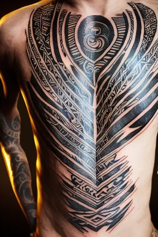 Prompt: thin swirling tribal tattoo light streaks and ornate flowing light streams and smooth particle effects, unreal engine