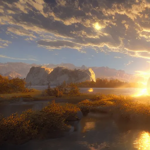 Image similar to The Holy Spirit, love, purity, gold, gold and white light, volume rays, photo realistic, cinematic_cinematography_ultra_detail by Albert Bierstadt in Unreal Engine, 8k resolution