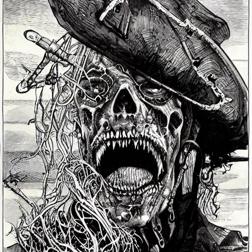 Prompt: zombie pirate by ed fairburn, joseph clement coll, franklin booth