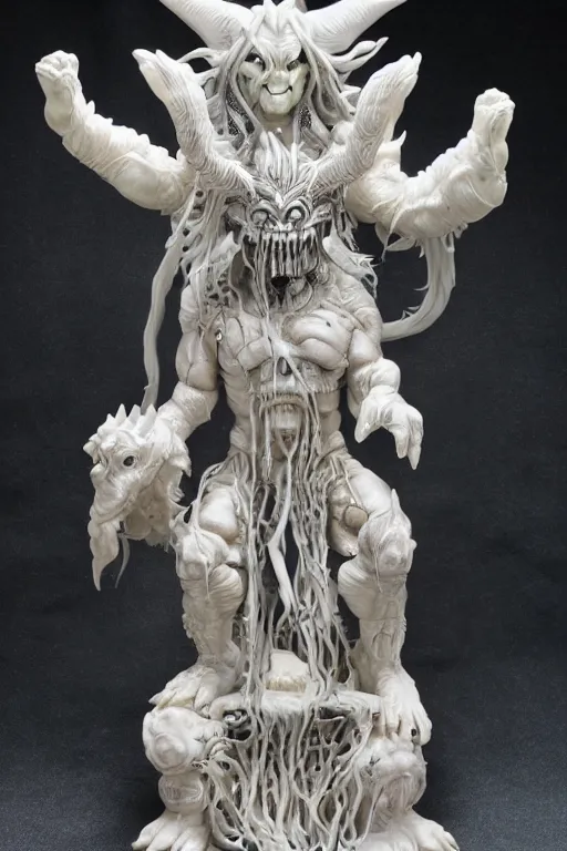 Image similar to porcelain and quartz oni statue made by Kris Kuksi and HR Giger