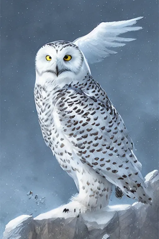 Image similar to snowy owl, water color, D&D, fantasy, highly detailed, digital painting, artstation, concept art, matte, sharp focus, illustration, art by Ivan Gantschev and Greg Rutkowski