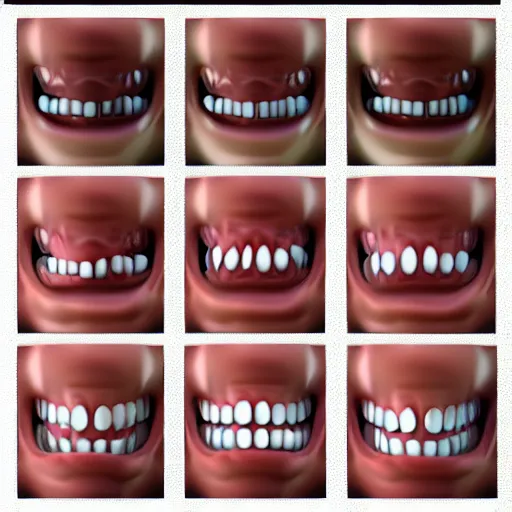 Image similar to poorly rendered 3 d set of teeth