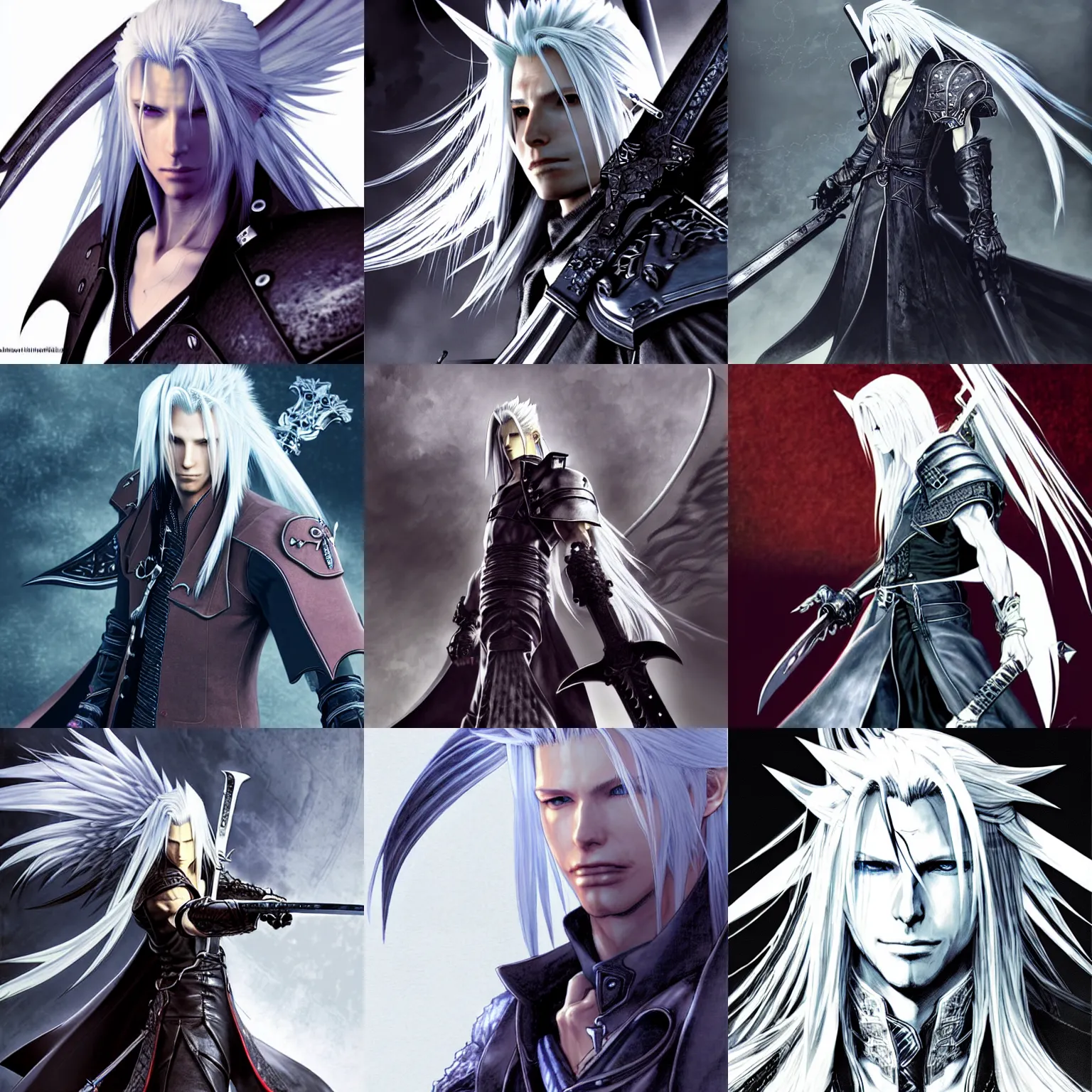 Prompt: sephiroth illustrated by akihiko yoshida, concept artwork, highly detailed