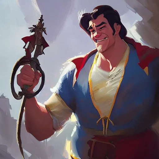 Image similar to disney gaston by greg rutkowski, featured on artstation