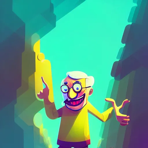 Image similar to curled perspective digital art of a cute smiling grandpa cartoon character with a photo camera by anton fadeev