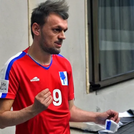 Image similar to slovakian man with the number 0 9 on his shirt goes to work in serbia