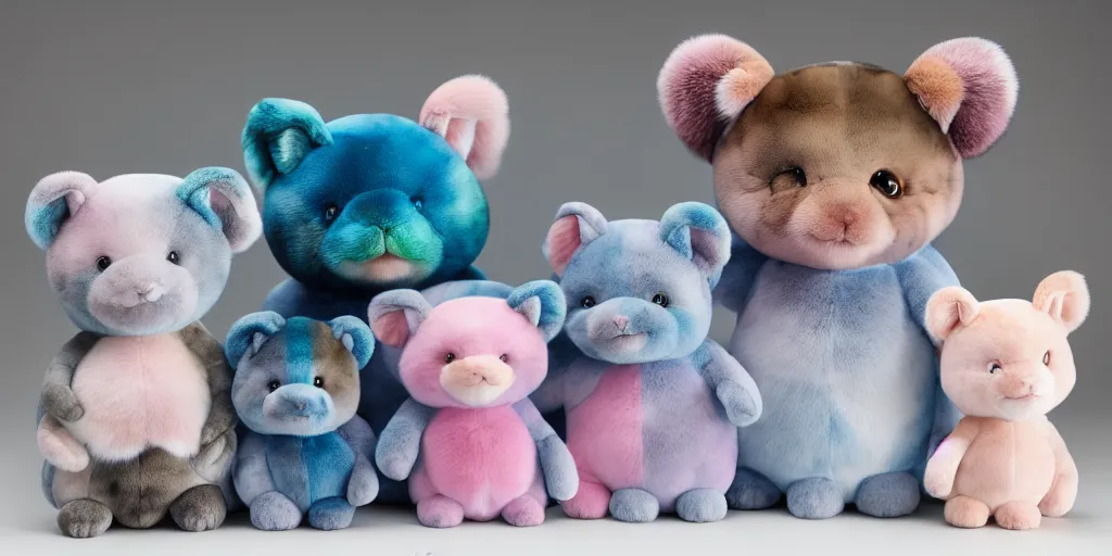 Image similar to 3 d precious moments plush animal with realistic fur and a blue / white / gray / green / pink / tan / mid pink / blue gray color scheme, landscape, master painter and art style of john william waterhouse and caspar david friedrich and philipp otto runge