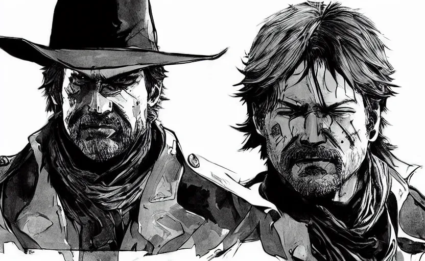 Image similar to yoji shinkawa drawing of arthur morgan,