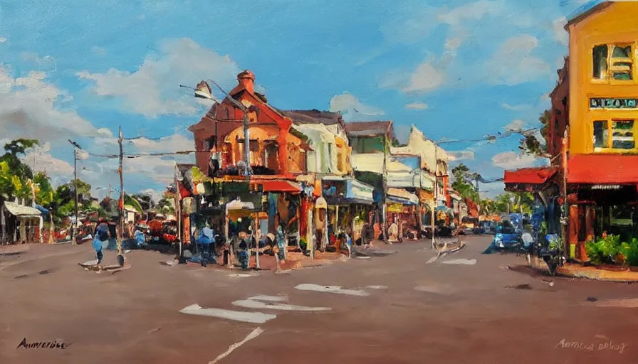 Image similar to painting by antoine blanchard of the main street in taree nsw australia