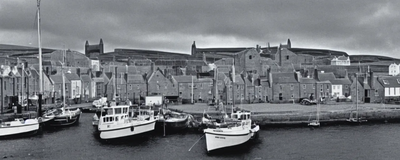 Prompt: the harbour at Stromness orkney, from Ryan's Daughter (1970), cinematic,