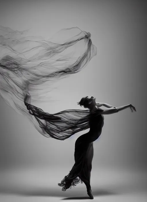 Image similar to a Photorealistic dramatic hyperrealistic render of a beautiful Female smoke dancer by Ken Brower and Deborah Ory of NYC Dance project,Lois Greenfield,Flowing cloth and smoke,Beautiful dynamic dramatic dark moody lighting,volumetric,shadows,cinematic atmosphere,Octane render,8K