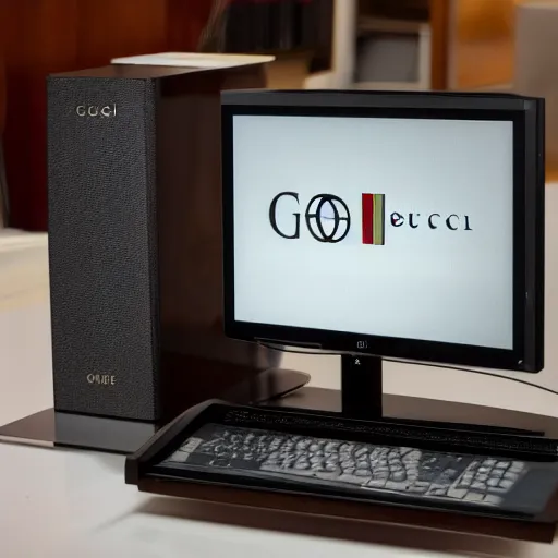 Image similar to this is the most advanced home computer in the world. the gucci keybotti 1 9 8 1 hq photoshoot