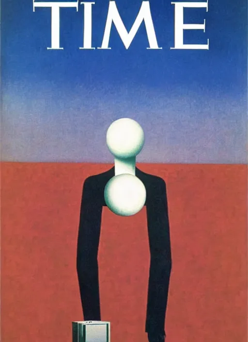 Prompt: TIME magazine cover, the coming AI singularity, by Rene Magritte