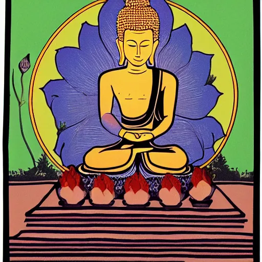 Prompt: an illustration of the buddha by jean - jacques sempe,