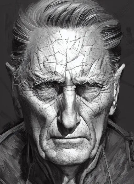 Prompt: frontal Portrait of Kirk Douglas film star, marvel comics, dark, intricate, highly detailed, smooth, artstation, digital illustration by Ruan Jia and Mandy Jurgens and Artgerm and Wayne Barlowe and Greg Rutkowski and Frank Frazetta