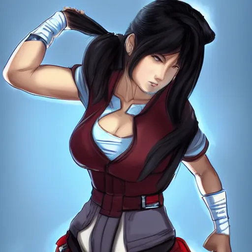 Image similar to high quality art of tifa lockhart dressed as korra, trending on artstartion