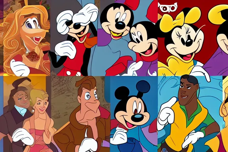 Image similar to a diverse group of character designs in the 2000s Disney style