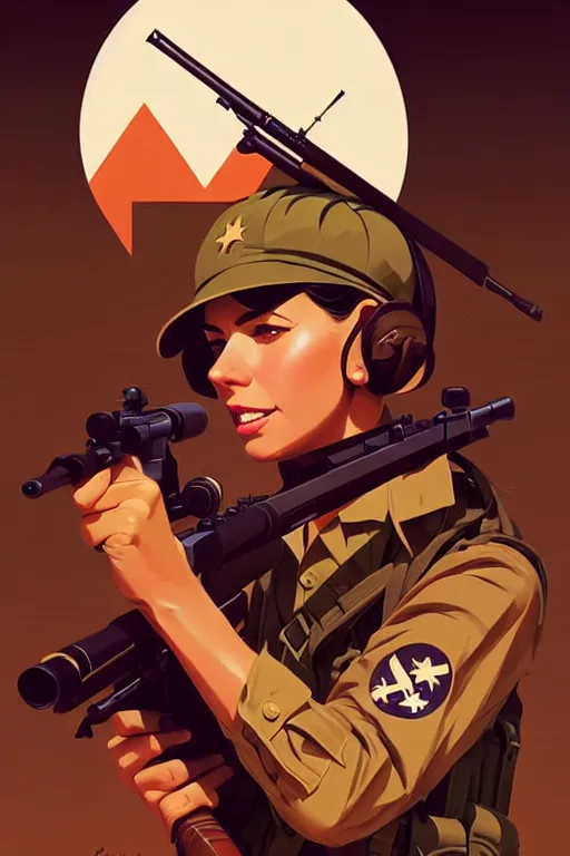 Image similar to ww 2 sniper, desert colors, smooth face, centered median photoshop filter cutout vector behance hd by artgerm, jesper ejsing, by rhads, makoto shinkai and lois van baarle, ilya kuvshinov, rossdraws, illustration, art by ilya kuvshinov and gustav klimt