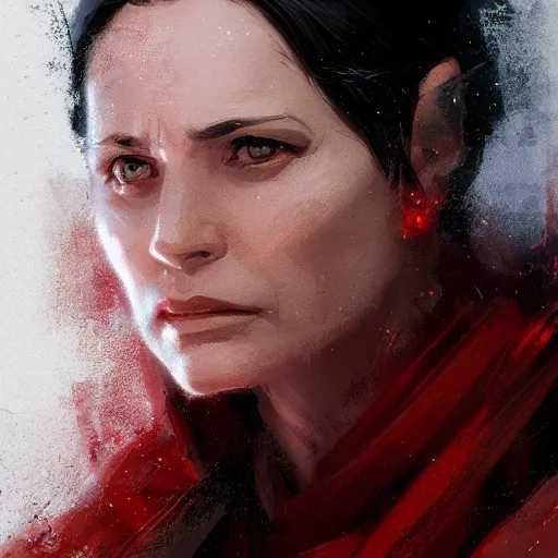 Prompt: portrait of a man by greg rutkowski, royalti jedi knigh, short black hair, star wars expanded universe, she is about 5 0 years old, elegant, prideful, wearing red jedi armor, highly detailed portrait, digital painting, artstation, concept art, smooth, sharp foccus ilustration, artstation hq