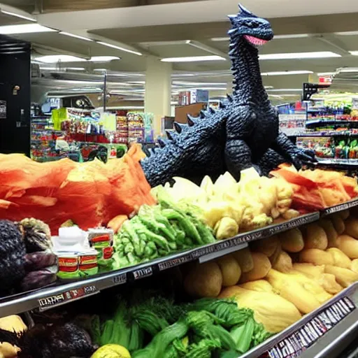 Image similar to Godzilla doing groceries