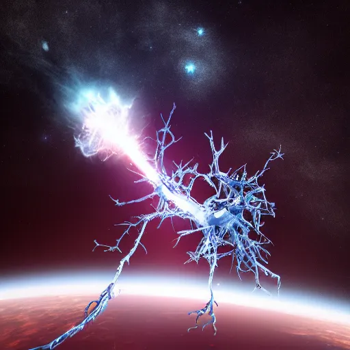 neuron made of steel in space with hubble background, | Stable ...