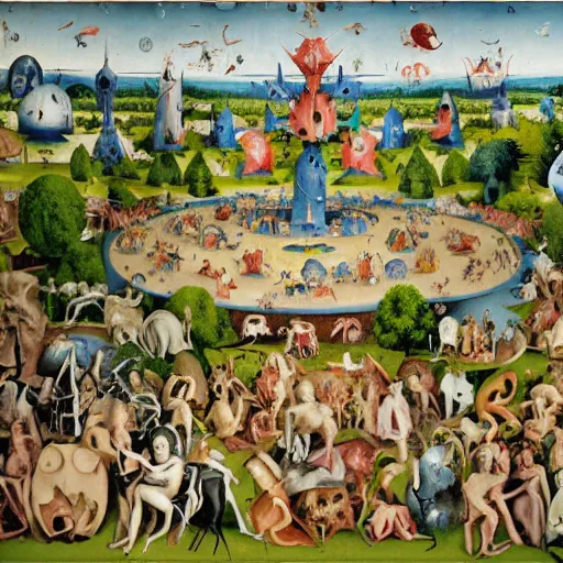Image similar to a modern take on bosch garden of earthly delights, cross section detailed view