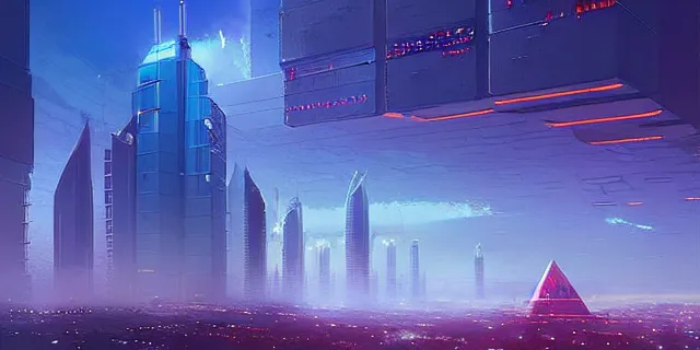 Image similar to giant glowing futuristic cubes in the sky above a cyberpunk dubai city, atmospheric lighting, intricate, volumetric lighting, beautiful, sharp focus, ultra detailed, in the art style of marc simonetti, bowater charlie and brom gerald, astrophotography