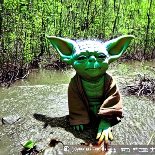 Image similar to yoda caught on a trial cam in a swamp